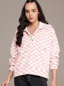 The Roadster Lifestyle Co. Checked Hooded Sherpa Sweatshirt