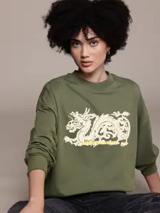 The Roadster Lifestyle Co. Printed Drop-Shoulder Sleeves Sweatshirt