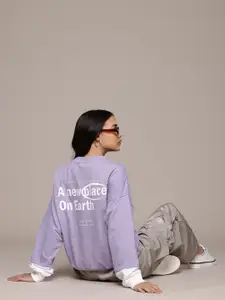 The Roadster Lifestyle Co. Printed Sweatshirt with Drop Shoulder Sleeves
