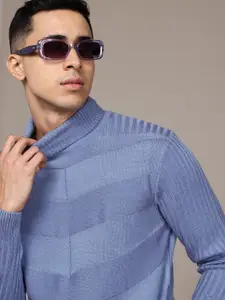 The Roadster Lifestyle Co. Men Self Striped Acrylic Pullover
