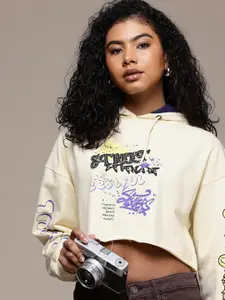 The Roadster Life Co. Typography Printed Hooded Crop Sweatshirt