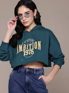 The Roadster Lifestyle Co. Women Printed Hooded Crop Sweatshirt