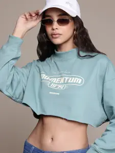 The Roadster Lifestyle Co. Printed Raw Hem Crop Sweatshirt