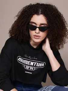 The Roadster Lifestyle Co. Typography Printed Drop-Shoulder Sleeves Crop Sweatshirt