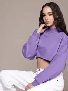 The Roadster Lifestyle Co. Women High Neck Crop Sweatshirt