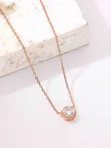 KAI JEWEL 925 Sterling Silver Rose Gold Plated Cubic Zirconia Stone Studded Necklace
