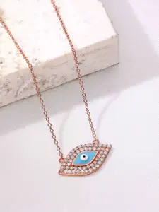 KAI JEWEL Sterling Silver Rose Gold-Plated Cubic Zirconia Studded Necklace