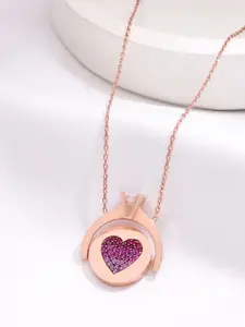 KAI JEWEL 92.5 Sterling Silver Cubic Zirconia Rose Gold Plated Necklace