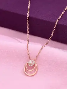 KAI JEWEL Sterling Silver Rose Gold-Plated Cubic Zirconia Studded Necklace
