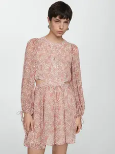 MANGO Floral Print Cut-Out A-Line Mini Dress
