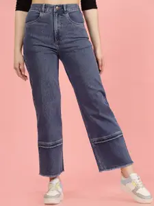 plusS Women Blue High-Rise Clean Look Frayed Hem Cotton Jeans