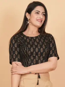 YASH GALLERY Floral Printed Cotton Saree Blouse