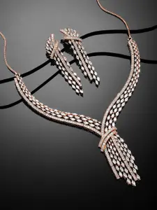 Peora Rose Gold-Plated Cubic Zirconia & Crystal Necklace and Earrings