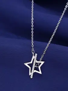 KAI JEWEL Sterling Silver Rhodium-Plated Cubic Zirconia Studded Necklace