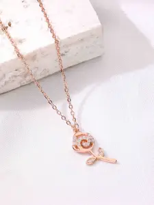 KAI JEWEL Sterling Silver Rose Gold-Plated Cubic Zirconia Studded Necklace
