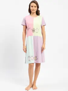 MADAME M SECRET Colourblocked Pure Cotton T-shirt Nightdress