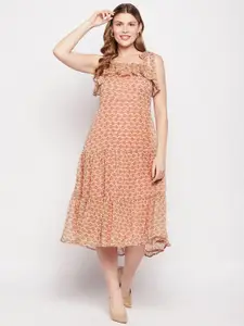 Fashfun Floral Print Shoulder Straps Georgette A-Line Midi Dress