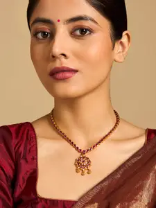 Kushal's Fashion Jewellery Embellished Bridal Gold-Plated 92.5 Pure Silver Temple Necklace