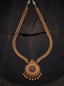 Kushal's Fashion Jewellery Copper Gold-Plated Ruby Studded & Beaded Antique Necklace