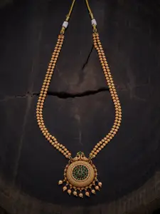 Kushal's Fashion Jewellery Copper Gold-Plated Stones Studded & Beaded Antique Necklace