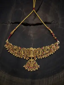 Kushal's Fashion Jewellery Embellished Bridal Gold-Plated 92.5 Pure Silver Temple Necklace