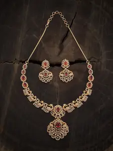 Kushal's Fashion Jewellery Gold-Plated CZ Studded Necklace & Earrings