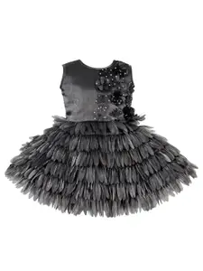 AMIRTHA FASHION Girls Floral Embellished Round Neck Sleeveless Ruffled Fit & Flare Dress