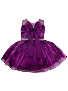 AMIRTHA FASHION Girls Round Neck Bow Detail Georgette Fit & Flare Dress