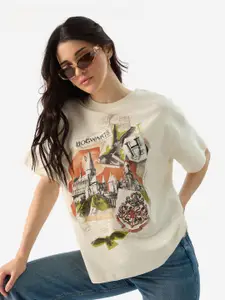 The Souled Store Women Graphic Printed Cotton Oversized T-shirt