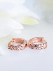 Zavya 925 Sterling Silver Rose Gold-Plated Cubic Zirconia Studded Hoop Earrings