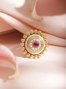 Rubans 22KT Gold-Plated Stone Studded Flower-Design Finger Ring