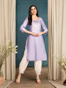 Ishin Floral Yoke Design Round Neck Straight Kurta
