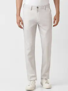 Peter England Casuals Men Mid-Rise Zip Flat-Front Cotton Slim Fit Trouser