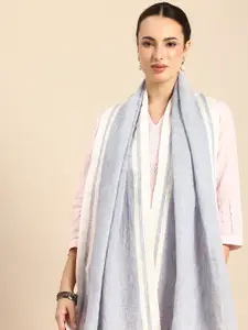 ASVA Linen Scarf With Striped Detail