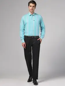 TAHVO Windowpane Checked Spread Collar Collar Formal Shirt With Trousers