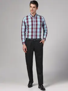 TAHVO Windowpane Checked Button-Down Collar Formal Shirt With Trousers