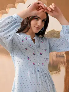 Vishudh Floral Embroidered A-Line Midi Dress