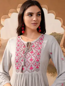 Vishudh Floral Embroidered A-Line Midi Dress