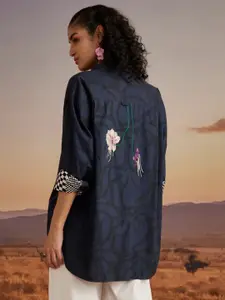 VERB BY PALLAVI SINGHEE Floral Printed Cotton Oversized Casual Shirt