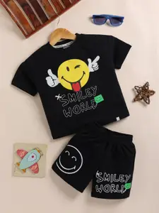 Happy Faces Boys Pure Cotton Smiley Printed T-shirt with Shorts