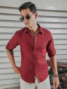 High Star Classic Spread Collar Roll Up Sleeves Cotton Casual Shirt