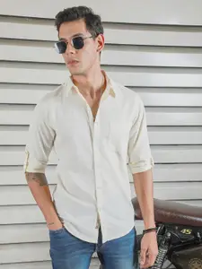 High Star Classic Spread Collar Roll-Up Sleeves Cotton Casual Shirt