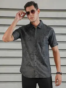 High Star Classic Tropical Printed Spread Collar Roll-Up Sleeves Cotton Casual Shirt