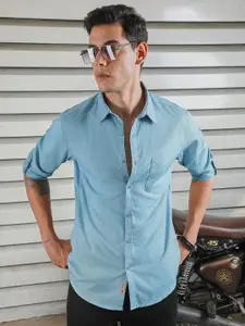 High Star Classic Spread Collar Roll-Up Sleeves Cotton Casual Shirt