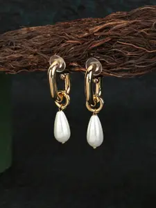 Adwitiya Collection Gold-Plated Beaded Classic Drop Earrings