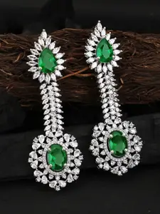 Adwitiya Collection Rhodium-Plated Cubic Zirconia Teardrop Shaped Drop Earrings