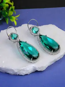 Adwitiya Collection Artificial Stones Rhodium Plated Drop Earrings