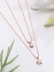 Zavya 925 Sterling Silver Rose Gold-Plated Cubic Zirconia Studded Layered Necklace