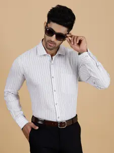 JADE BLUE Vertical Stripes Linen Formal Shirt