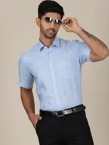 JADE BLUE Self Design Linen Formal Shirt